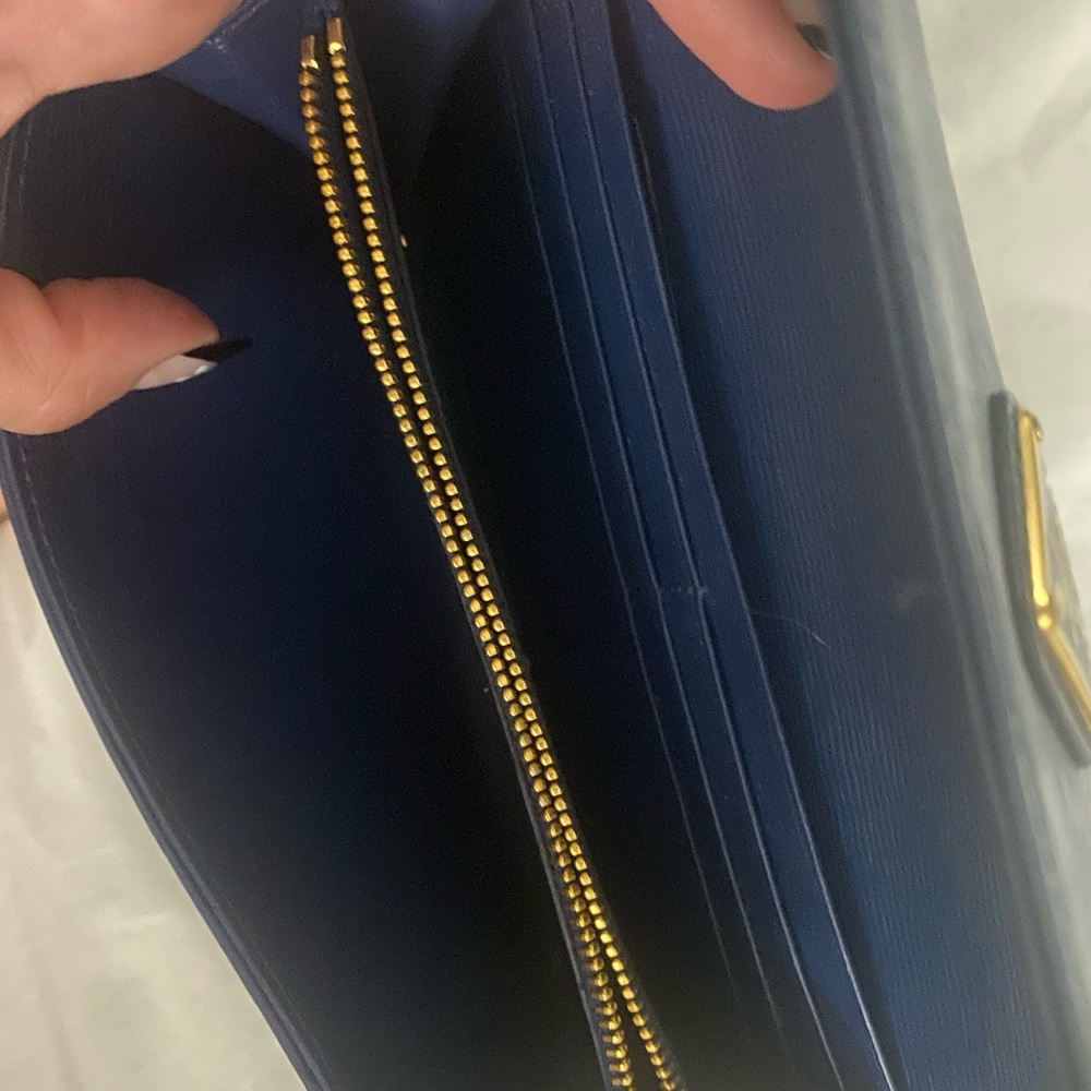 Prada Navy Blue Leather Triangular Logo Wallet - Picture 4 of 5